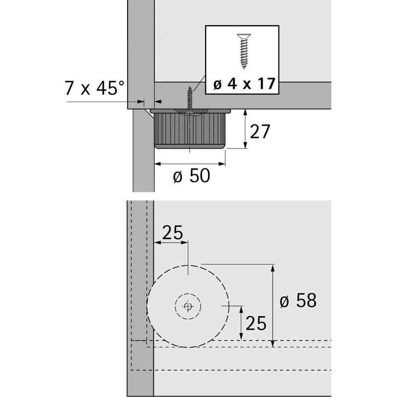 Sockelverstellfuß-Gleiter, Euro 71847, mit Auflage, Kunststoff schwarz