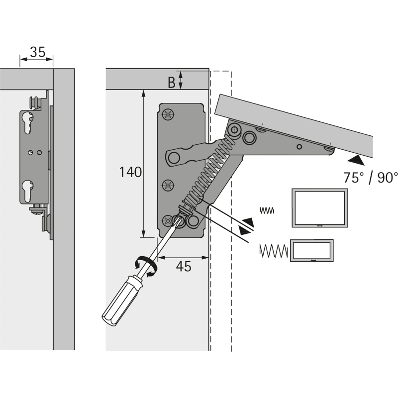Möbel-Hochklappbeschlag, 90°, Lift 10921, Stahl vernickelt