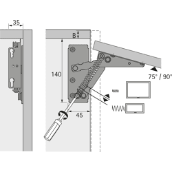 Möbel-Hochklappbeschlag, 90°, Lift 10921, Stahl vernickelt
