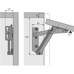Möbel-Hochklappbeschlag, 75°, Lift Junior 40722, Stahl vernickelt
