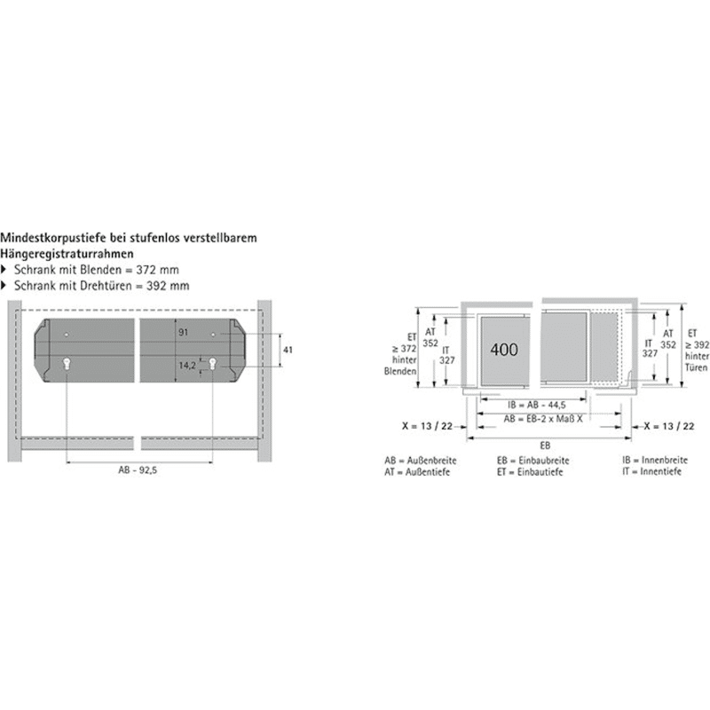 Stahlschubkasten-Hängeregistr.rahmen,  Systema Top 2000 9011417,  aluminiumoptik