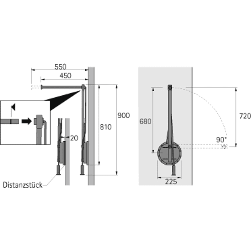 Schrank-Kleiderlift, Single Lift 12, 9079874, 500-600mm, 12kg, aluminiumoptik