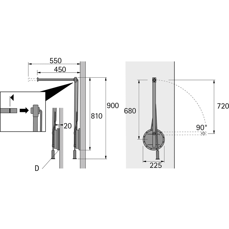 Schrank-Kleiderlift, Single Lift 12, 9079874, 500-600mm, 12kg, aluminiumoptik