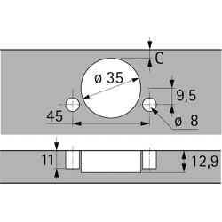 Topfscharnier, 95°, Kröpf. 0mm, Sensys 8631i, 9091432, Stahl silber vernickelt