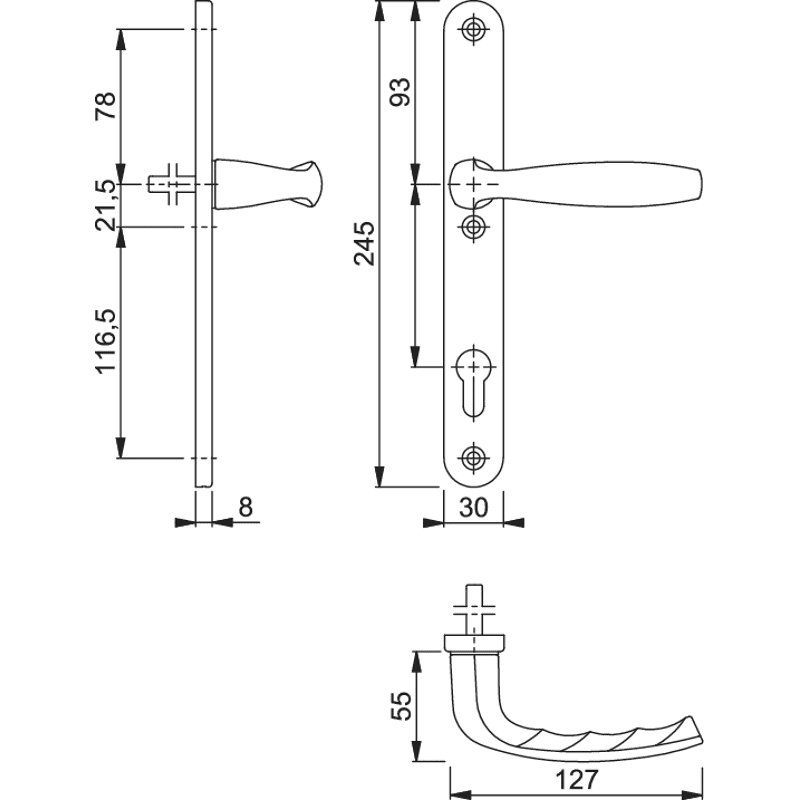 Drücker-Halbgarnitur mit Schmalschild New York 1810/3346SN, Aluminium
