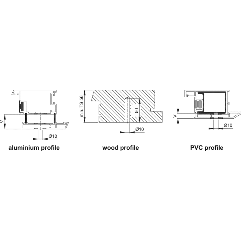 Stoßgriff-Befestigung einseitig System Nr.11, Metall