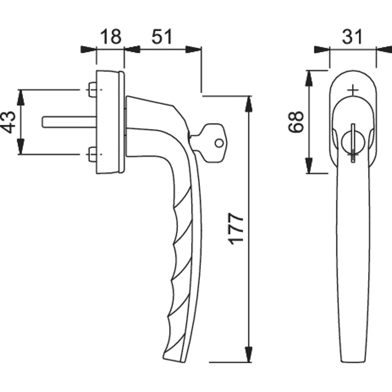 Griff abschließbar Atlanta PSK-0530S/US952-1, mit VarioFit®, Aluminium