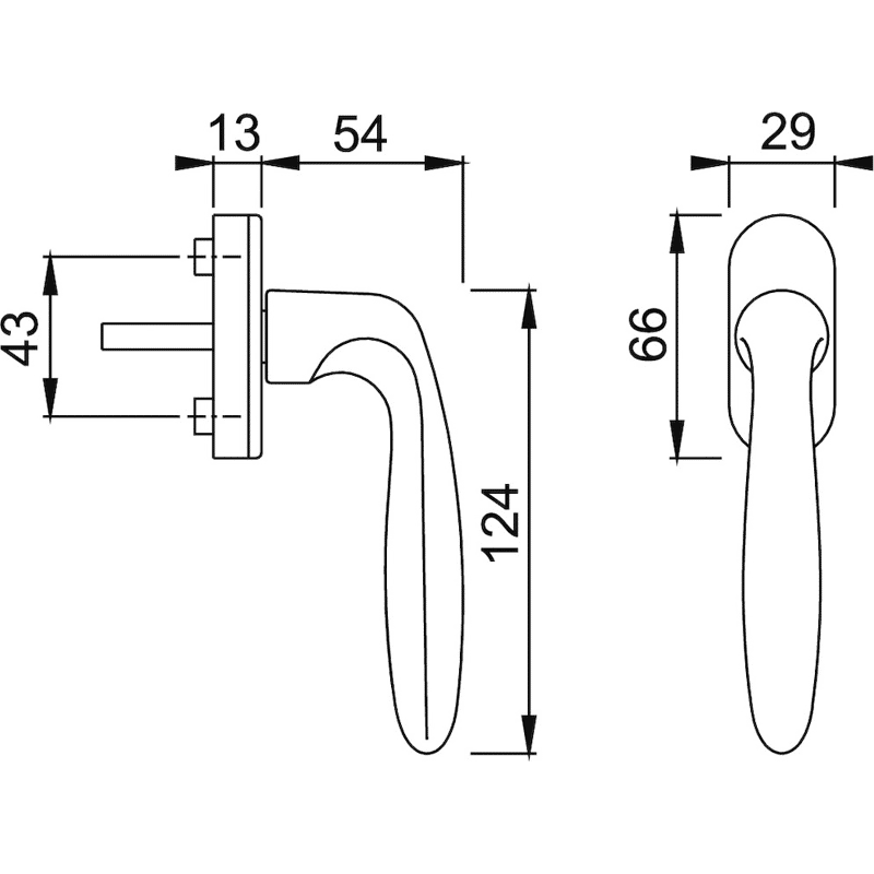 DK-Fenstergriff Verona 0510/U26 mit ovaler Rosette, VK7x32 DL-R F1 eloxiert