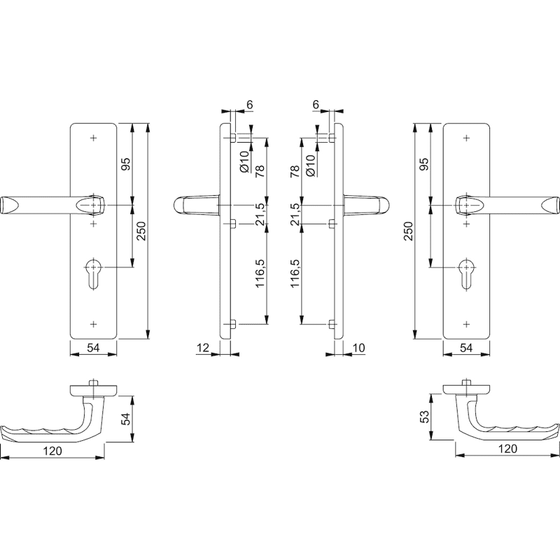 Schutz-Drückergarnitur mit Langschild London 113/2221/2210, 10/92 mm, Aluminium