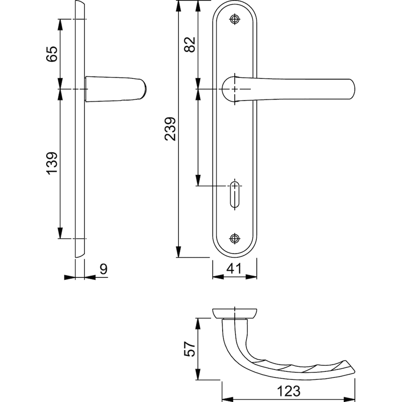 Drückergarnitur mit Langschild Tôkyô M1710RH/265, Messing