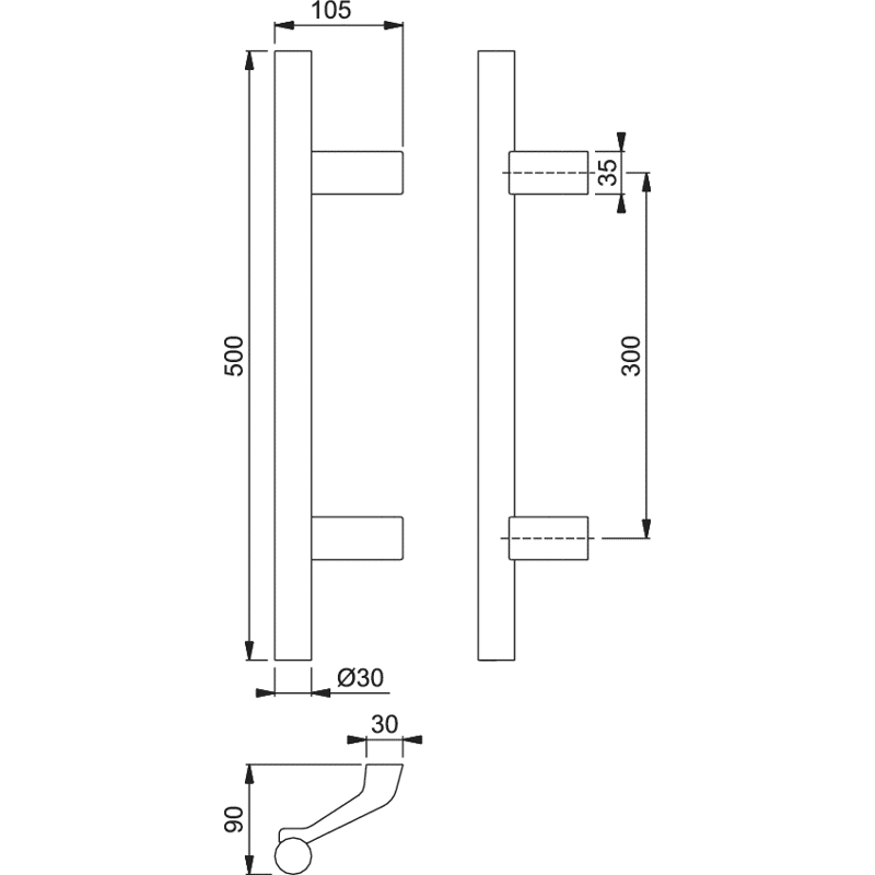 Stoßgriff E5014, Materialkombinationen