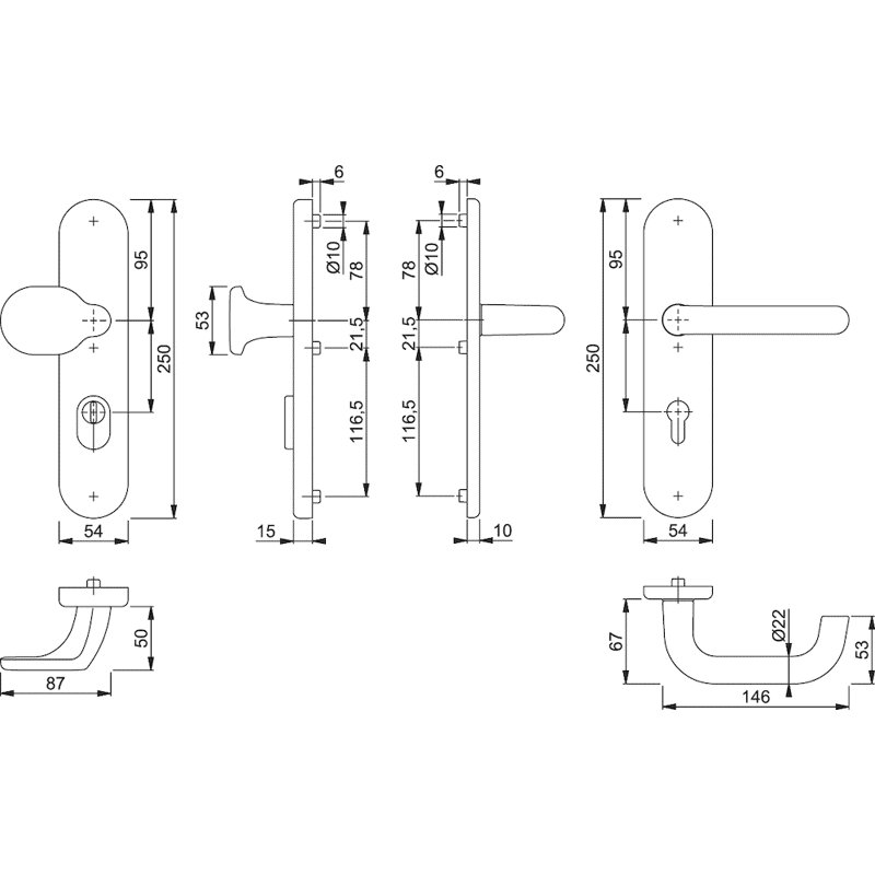 Schutz-Wechselgarnitur mit Langschild Paris 86G/3332ZA/3310/138, 10/92 mm, Alum.
