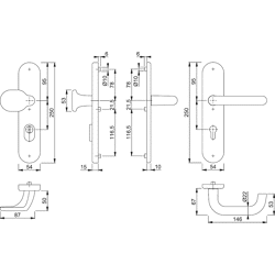 Schutz-Wechselgarnitur mit Langschild Paris 86G/3332ZA/3310/138, 10/92 mm, Alum.
