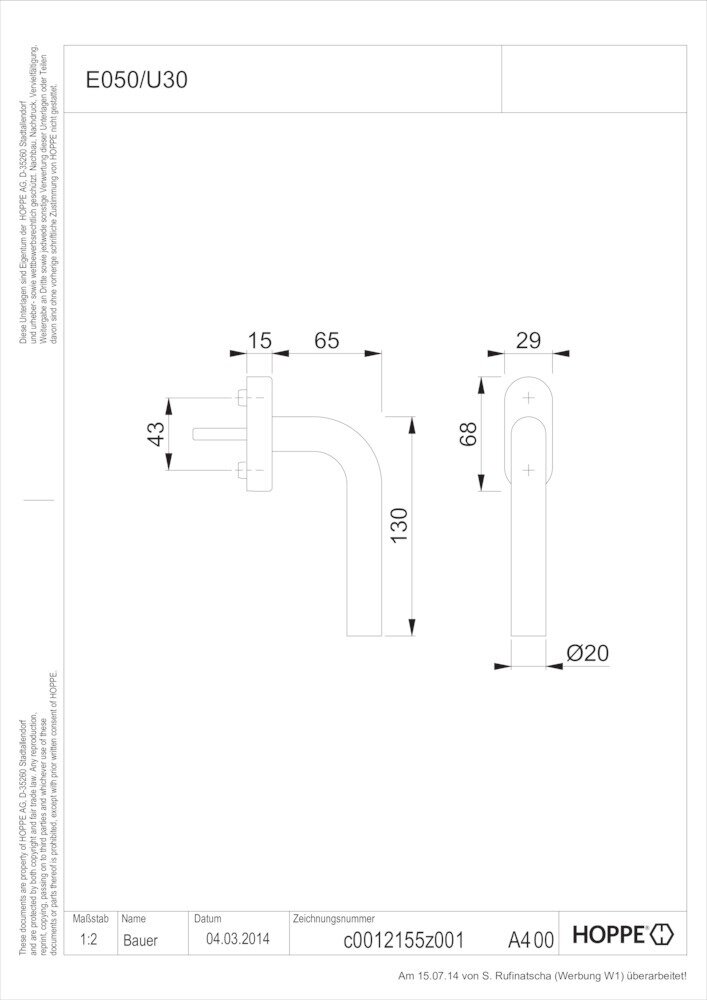 Fenstergriff Bonn E050/U30