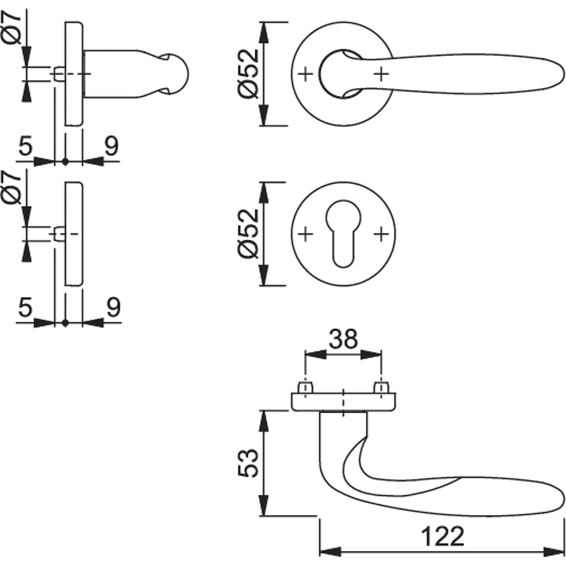 Drücker-Halbgarnitur mit Rosetten Verona M151/42/42S, Messing