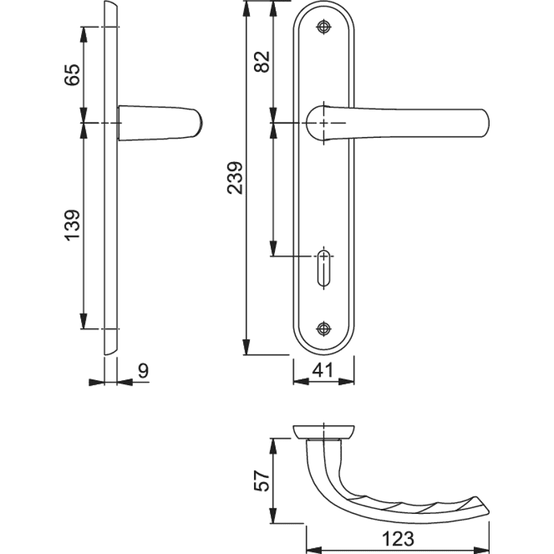 Drückergarnitur mit Langschild Tôkyô M1710RH/265, Messing