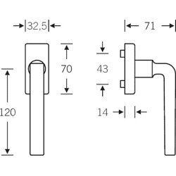DK-Fenstergriff 34 1004, mit schmaler eckiger Rosette, VK