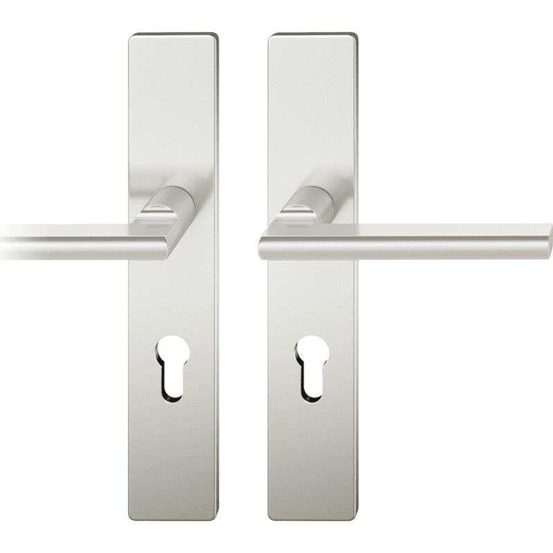Drückergarnitur mit Langschild 12 1035, VK 7, eckig, mit Nocken, Aluminium