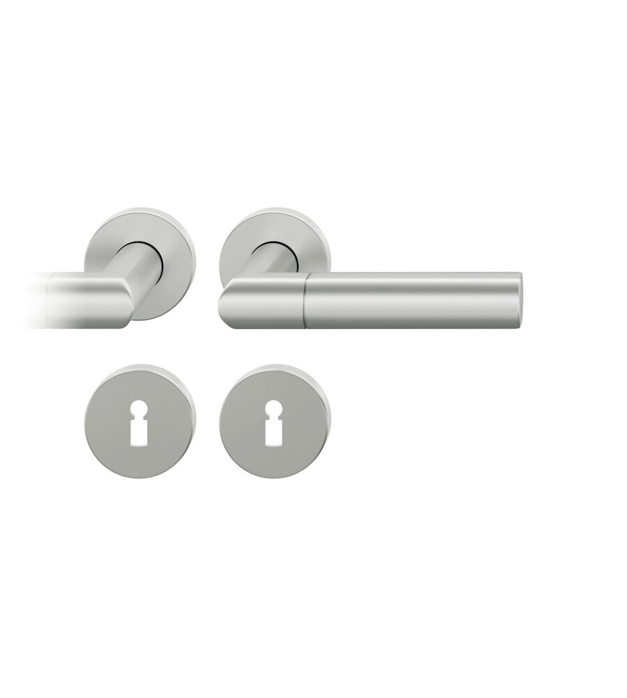 Drückergarnitur mit Rosetten 12 1078, ASL, rund, VK 8,5 mm mit Nocken, Edelstahl