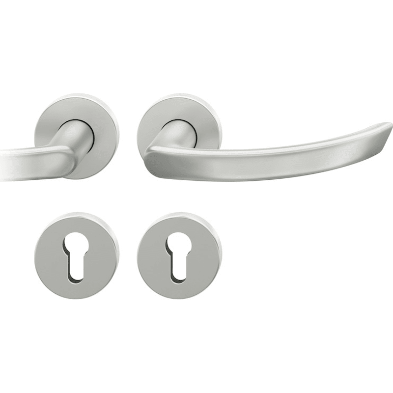 Drückergarnitur mit Rosetten 12 1119, ASL, rund, VK 7 mm, mit Nocken, Aluminium