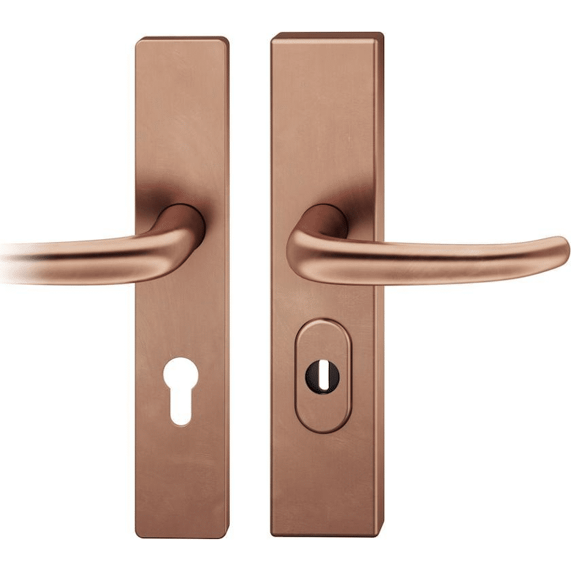 Schutz-Drückergarnitur mit Langschild 73 7376, SK2, VK 8 mm, Bronze