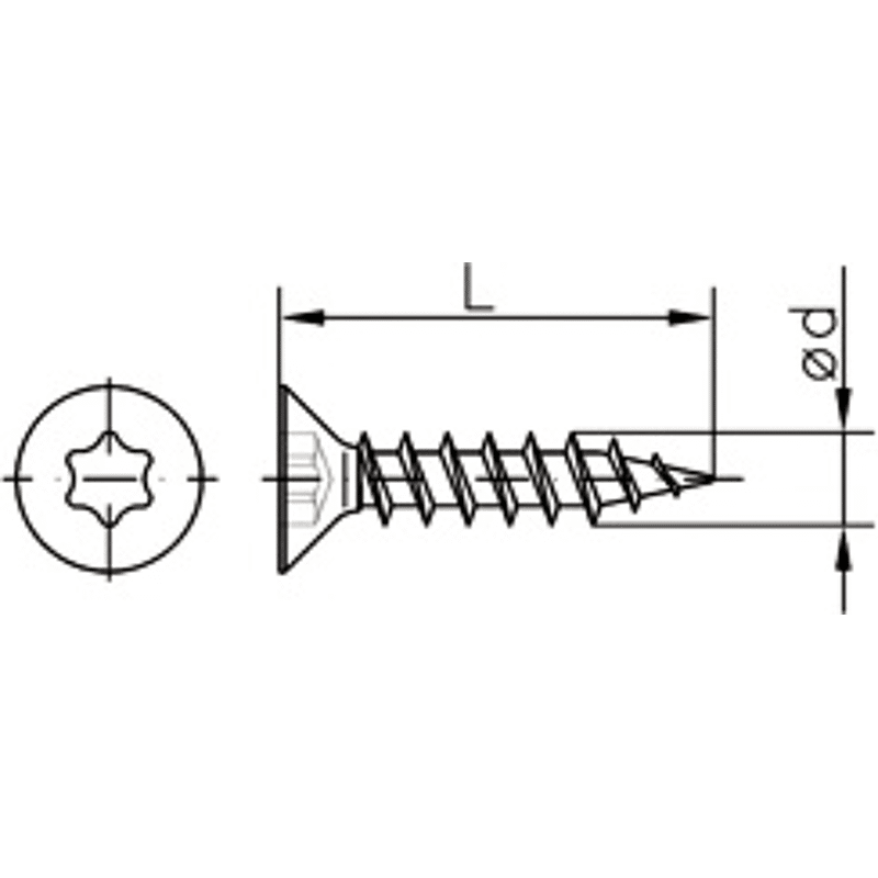 Senk-Spanplattenschraube TX 3,5 x 16 STAR-DRIVE m.ISR, Vollgew, gelb.chromat.