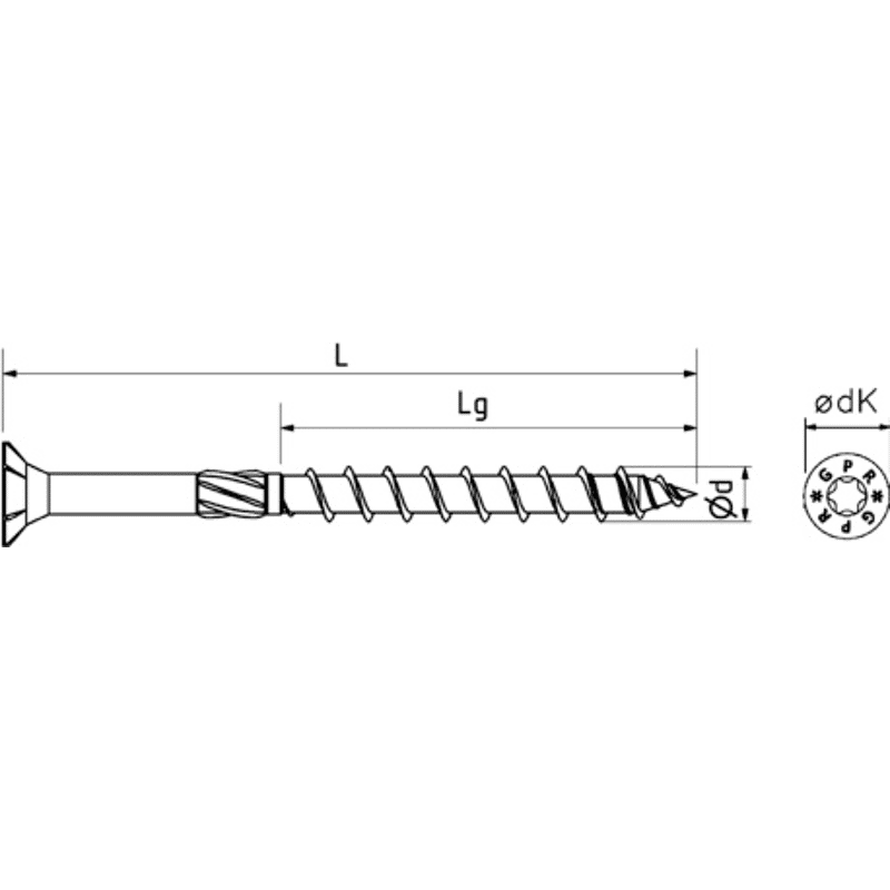 Senk-Holzbauschraube GPR T30 8,0 x 100 Fräsrippen u.Reibteil, ISR, gelb.chromat.