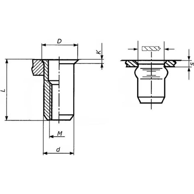 Blindnietmutter M5 x 13.5 mm Sk ST ger. Klemmbereich 1.5 - 4.0 mm