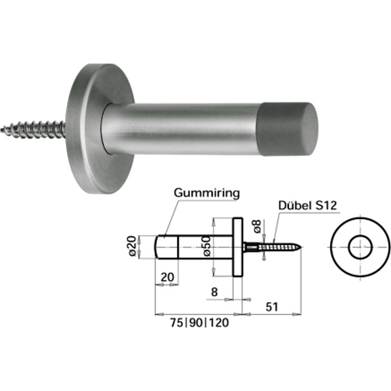 WG Wandtürpuffer 1735/75 F1 DMxLänge: 20x75mm