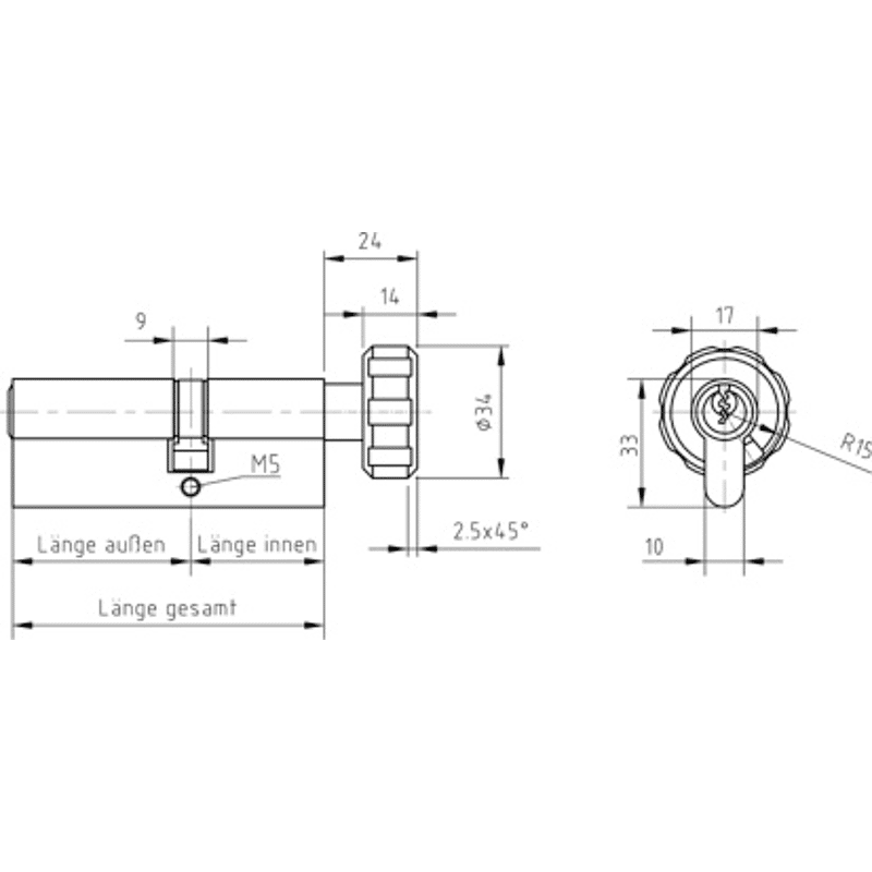 GEGE pExtra Drehknopf für Doppelzylinder, Nickel matt