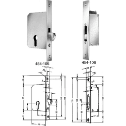 effeff Schiebetürschloss 1222 mit Hakenfalle,  PZ,  Stulp kantig 20x168x3 mm verz. LS/RS