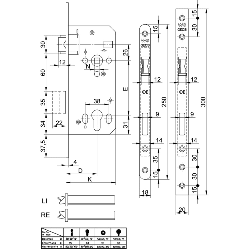 Einstemmschloss 421RK PZW DM 70/88 mm ÖNORM Stulp rund 250x18x4 mm Nirolook RS