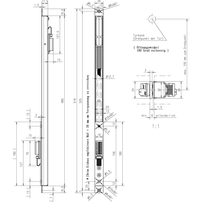 Kabelübergang 10314-20, für verd. Montage, 10-polig, 24 V, steckbar, ER