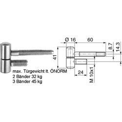 SFS Stahlzargenband Grösse 16,  Gewinde M10x1 verzinkt