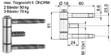 Zargenband M10x1 Größe 18