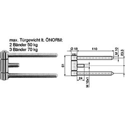 SFS Intec Zargenband FH, 3tlg, Gr.18, VZ, Gewinde- bolz. im Mittelt.M1