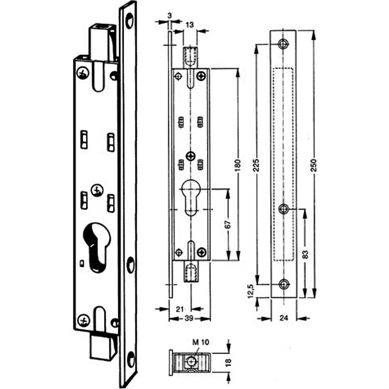 Basküll Schloss Fuhr 295N30 Stahl VZ, Dornmass 30 mm, für Profilzylinder
