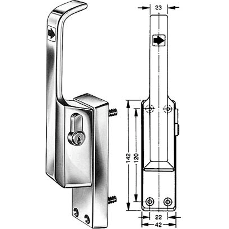 Treibriegel Fuhr 982 silber eloxiert, rechts, für Profilhalbzylinder