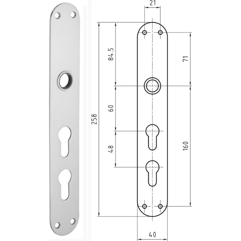 Langschild GLUTZ 5345E.3.3GL PZ60/108 E-matt für GLUTZ 1204 mit 2 PZ Lochungen