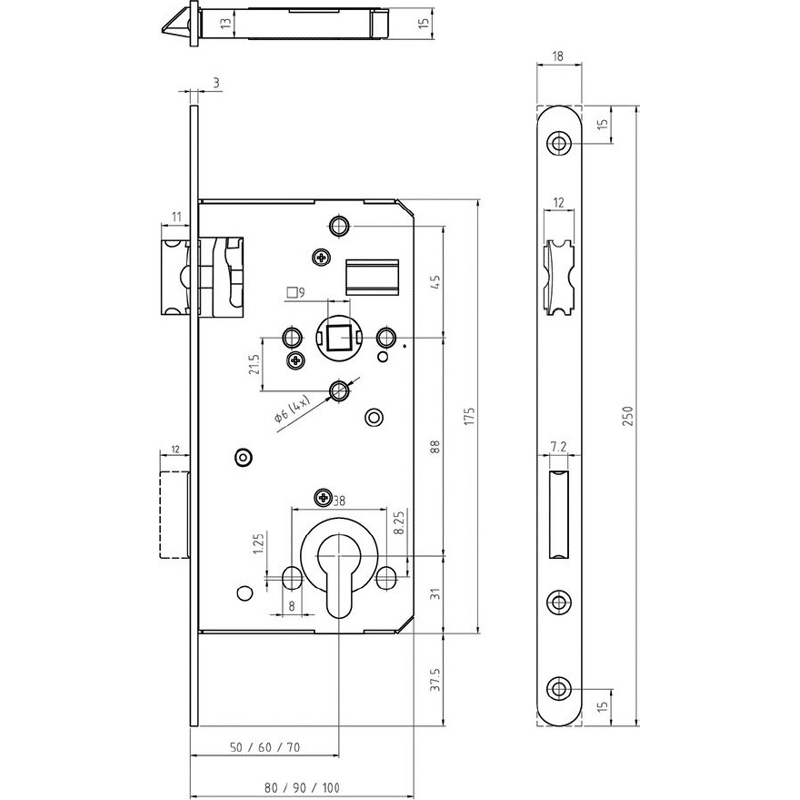 Panikschl. 127, 1 flg., Funktion E DM 60mm, ÖNORM 88, EN 179