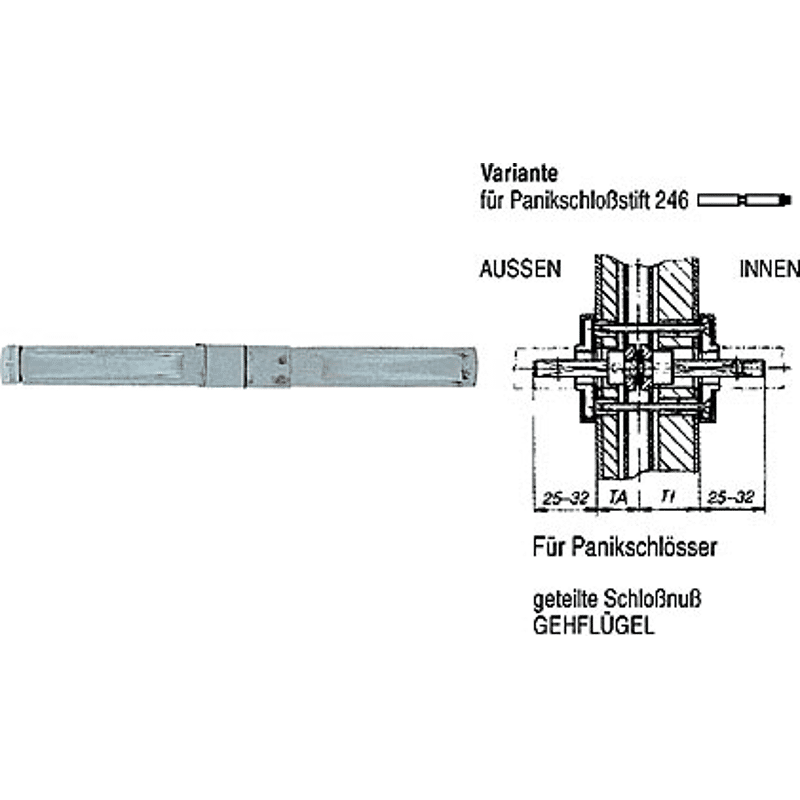 WG Panikstift geteilt 247V Vkt. 9mm 80/80mm kürzbar auf je 35mm