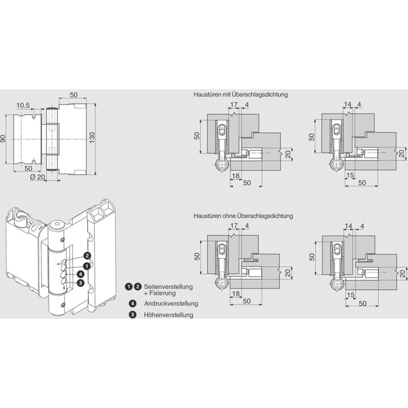 Türband Easy 3D FH, mit integriert.Stift- sicherung, eloxierte Edelstahloptik