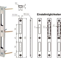 dormakaba Schliessblech SB.VS.H.DS 45 verstellbar, 210x20x10