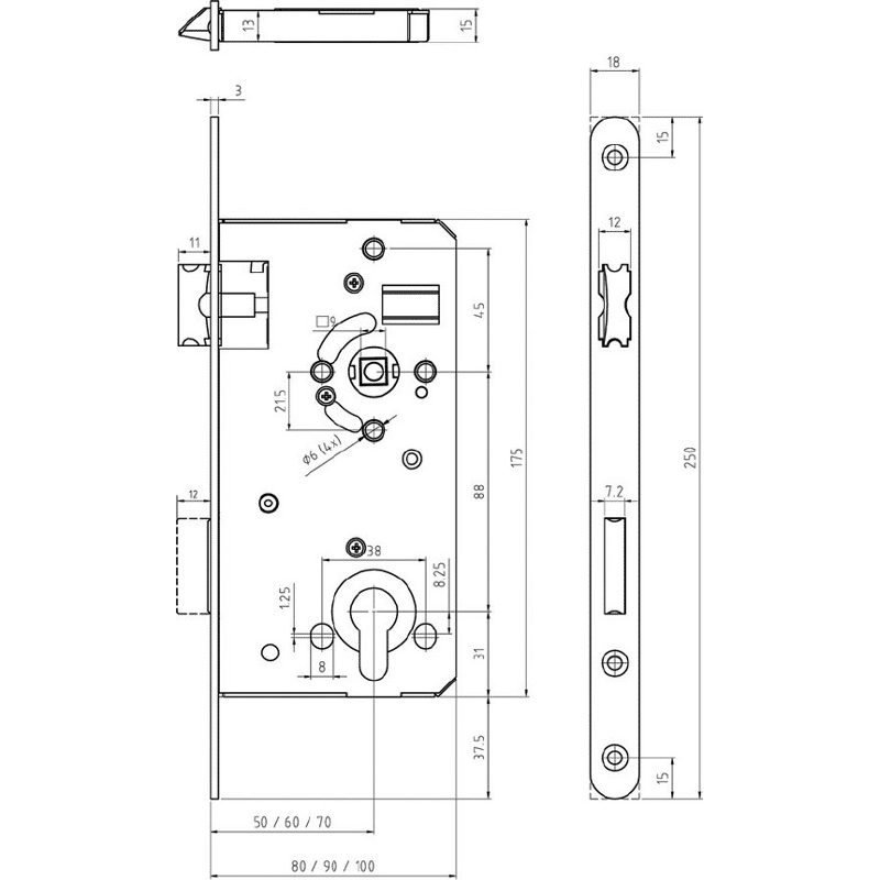 Panikschl. 127, 1 flg., B, Links DM 50mm, ÖNORM 88, EN 179 und EN 1125