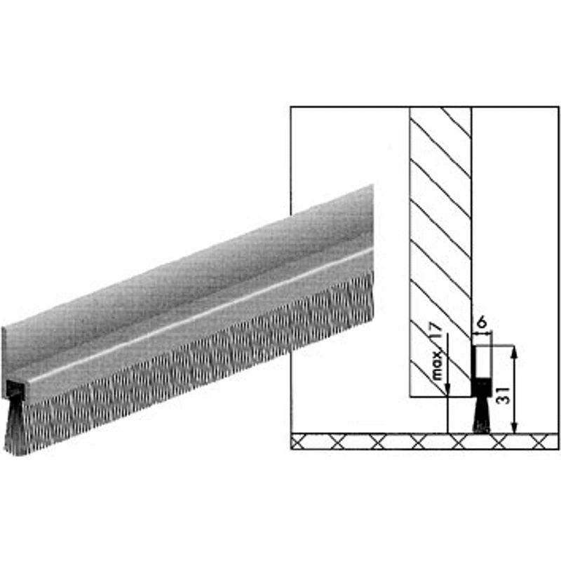 Dichtungsbürste IBS 31 Alu 1 Meter Gesamthöhe 31mm, Bürstenhöhe 13,5mm