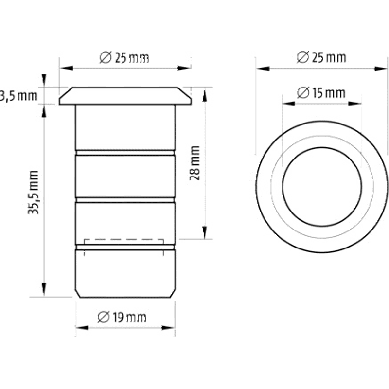 Bodenmulde BM-R 15/25 mm, DM 15/ 25 mm, Edelstahl geschliffen