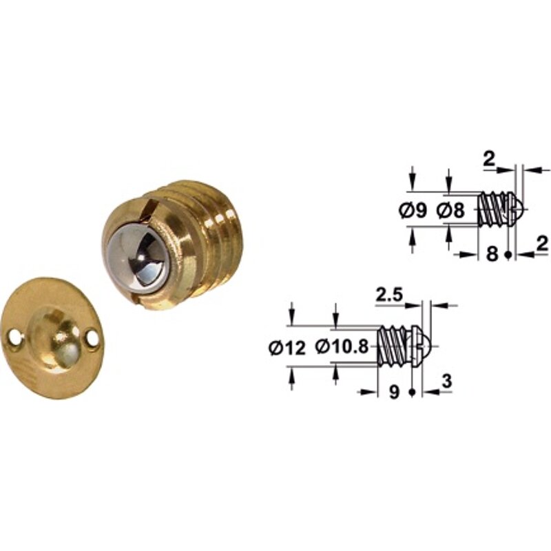 Kugelschnapper Messing zum Einbohren, 12mm