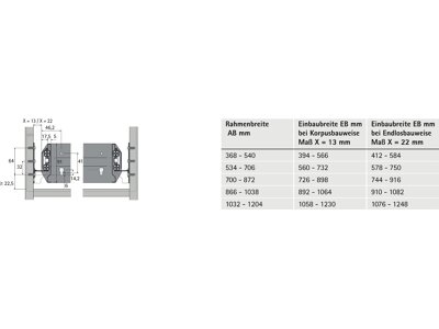 Auszugsführung QUADRO DUPLEX 60 Tiefe 400mm, 60kg, X=13mm