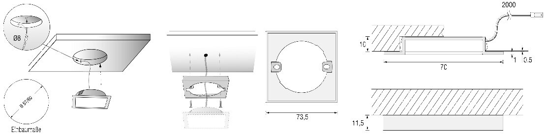 LED Einbauleuchte SUN ECKIG, 24 V, 3 W - ABVERKAUF