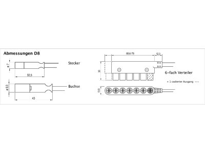 Zuleitung/Verteiler 6-fach Stecksystem D8